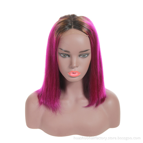 Non Remy Purple Hair Pre-Plucked Natural Hairline And Baby Hair Short Bob Lace Front Wig